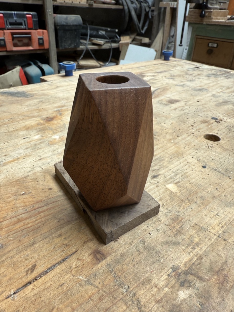 Faceted wooden vase